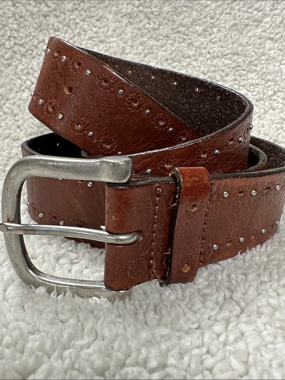 Tooled Flowers and Studs Leather Belt Country Festival Western Cowgirl Cottage